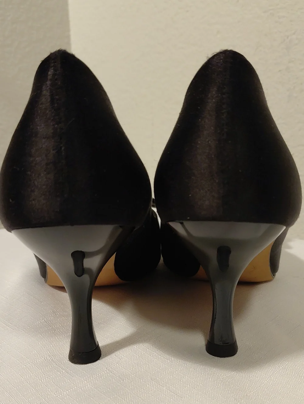 Denmar Black Satin Peep-Toe Flats